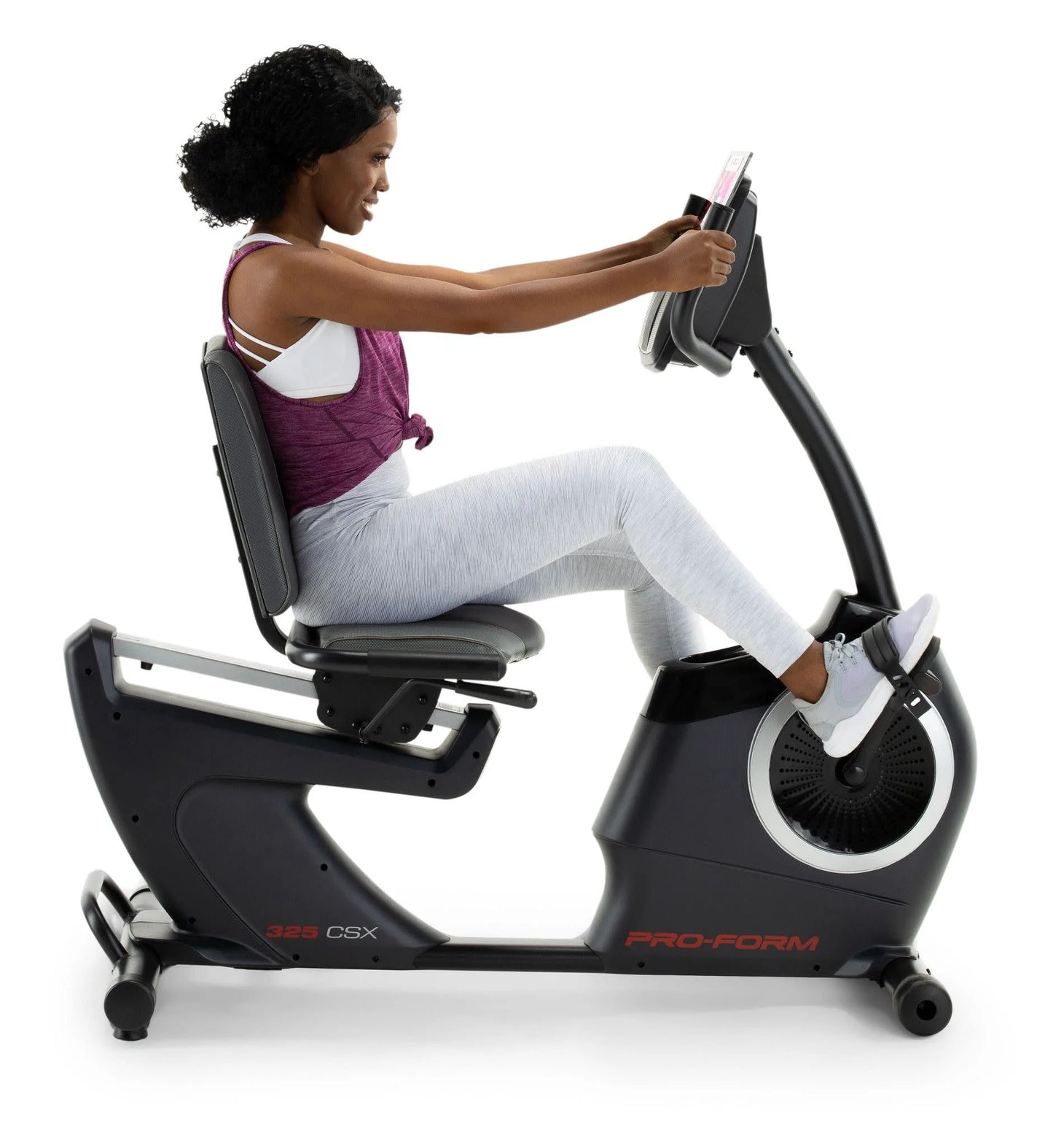 325 CSX; Recumbent Exercise Bike with 5” Display, Built-In Tablet Holder, and Fan