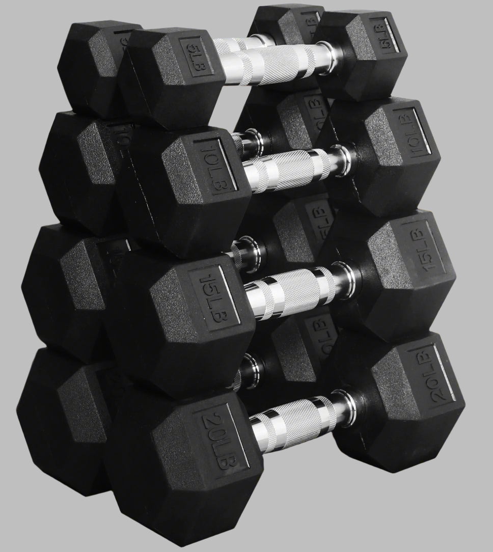 Dumbbell Set, Pairs of 5 Lb, 10 Lb, 15 Lb, and 20 Lb