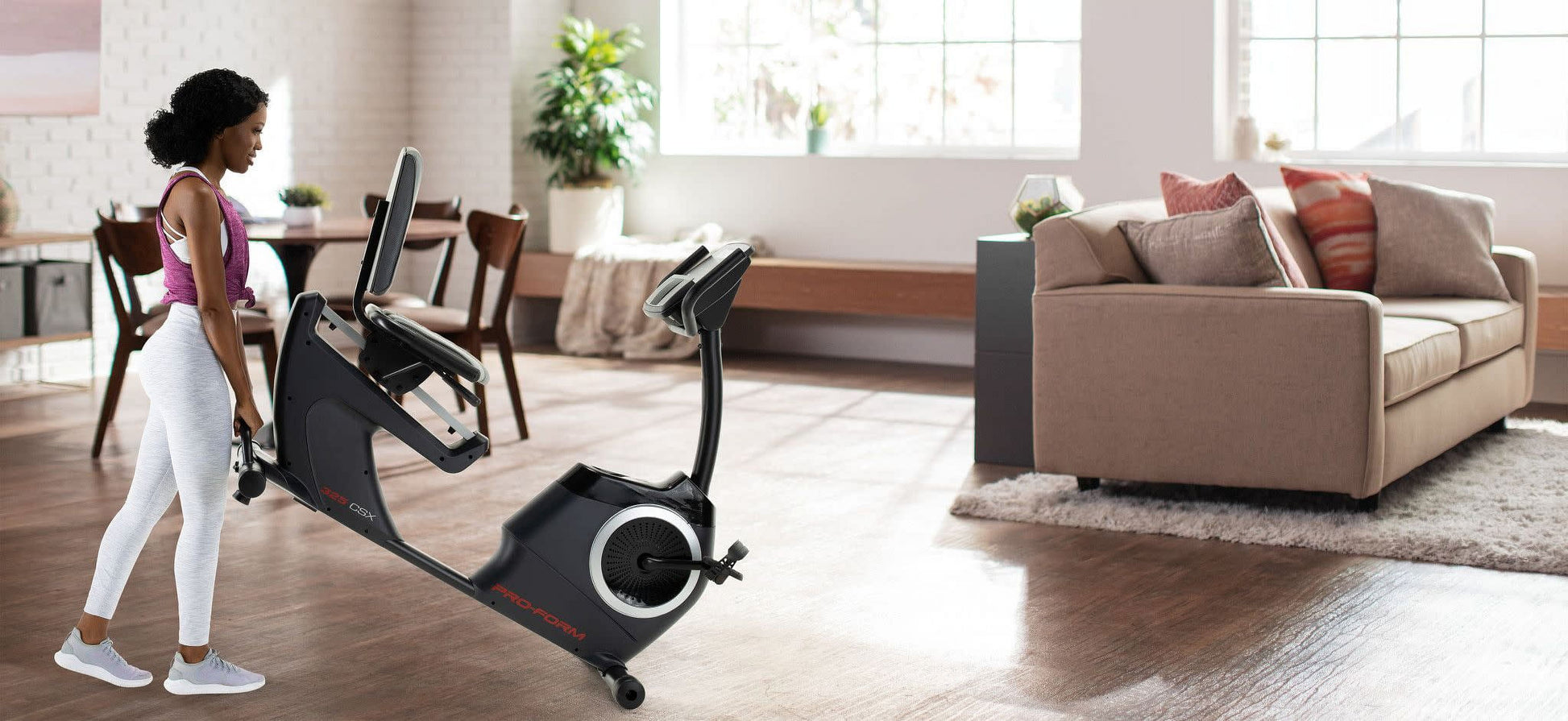 325 CSX; Recumbent Exercise Bike with 5” Display, Built-In Tablet Holder, and Fan