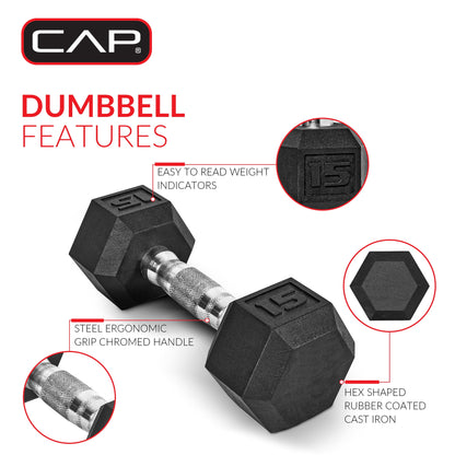 Barbell, 12Lb Coated Rubber Hex Dumbbell, Pair