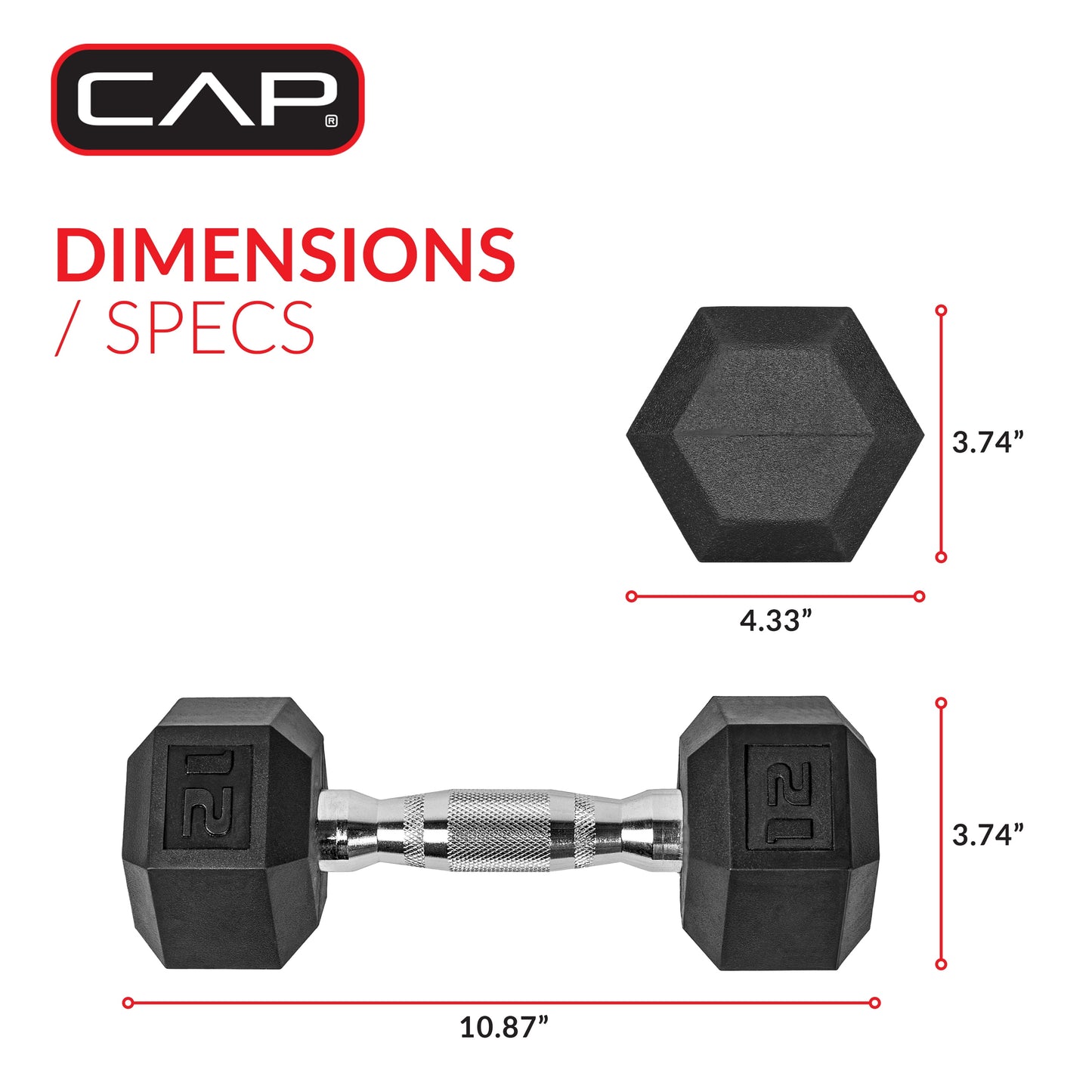 Barbell, 12Lb Coated Rubber Hex Dumbbell, Pair