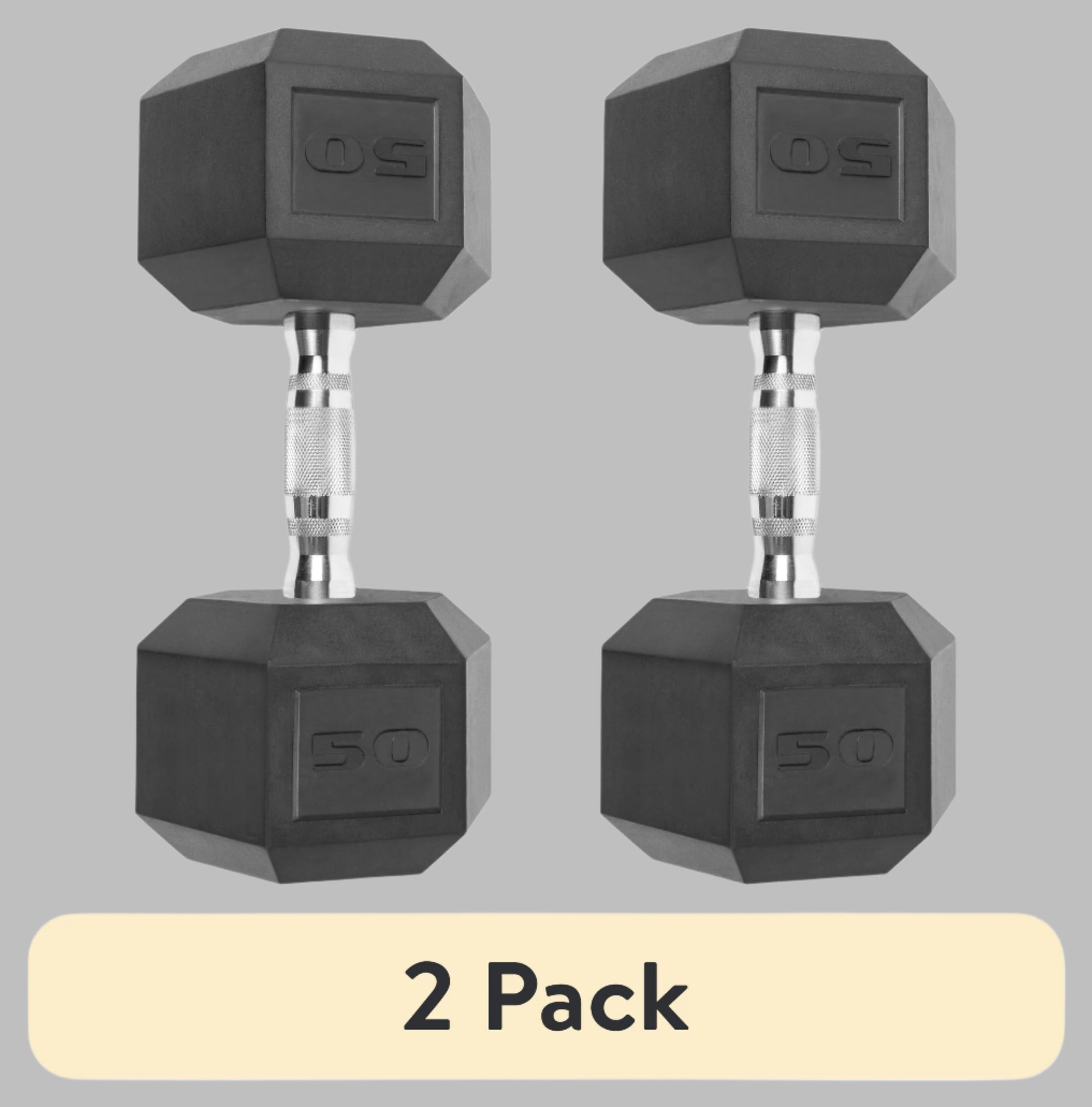 (2 Pack)  Barbell, 50Lb Coated Hex Dumbbell, Single