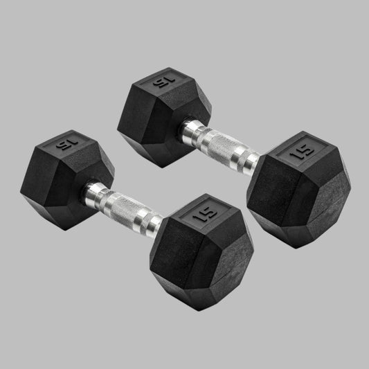 Barbell, 15Lb Coated Rubber Hex Dumbbell, Pair