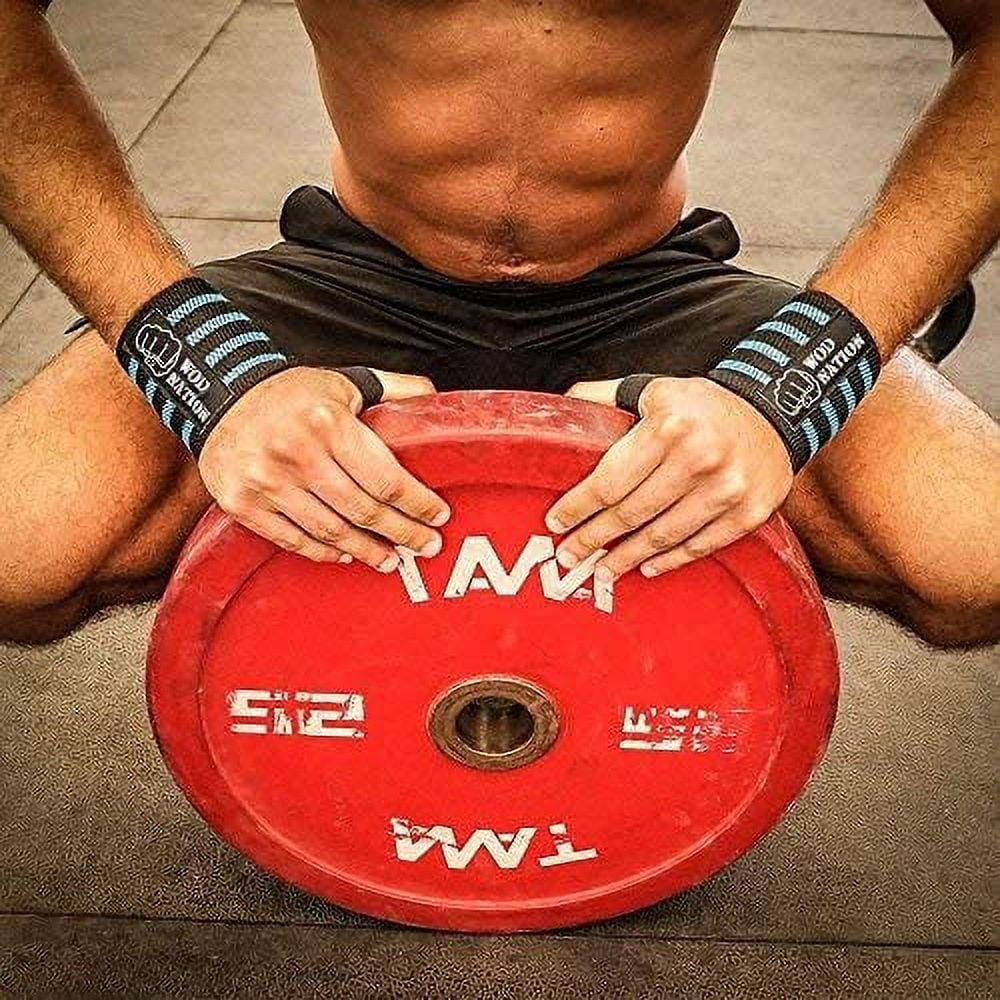 12" Weightlifting Wrist Wraps for Men & Women, Set of 2, Black & Light Blue, Wrist Strap Support for Strength Training, Bodybuilding, Weight Training